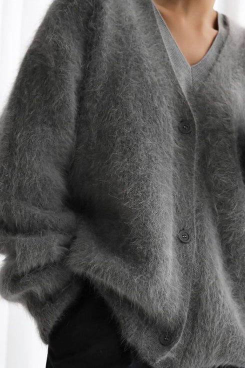 'Daria' Fuzzy Knit Button Down Cardigan - Celes Fashion